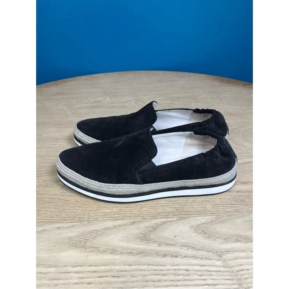PRADA Saint Tropez Espadrille Slip On Platform Sneakers Black Suede Size 7.5